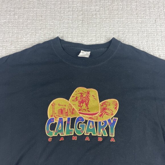 VINTAGE Calgary Stampede Rodeo Shirt Adult Size Large Black Graphic Tee Mens - Picture 2 of 14